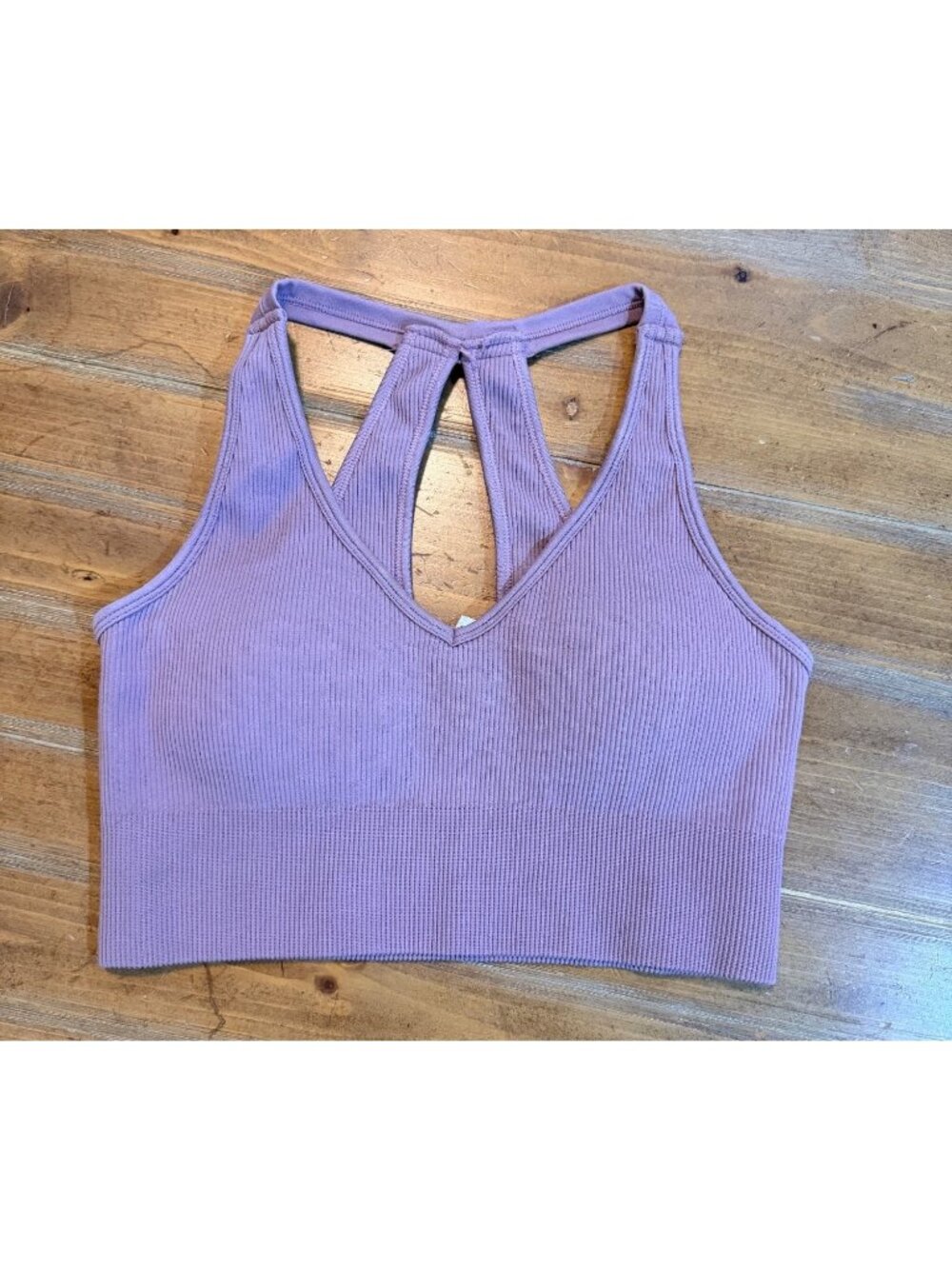 Yogalicious Ribbed Padded, Seamless Sports Bra Purple ~ Large